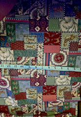 VTG Moroccan Patchwork Tiles w/Jungle Animals Gold Accents Cheater Quilt BTHY