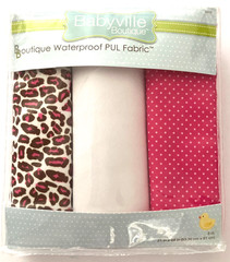 BABYVILLE PUL WATERPROOF DIAPER FABRIC PINK + WHITE + LEOPARD 3 Pack 21” x 24”
