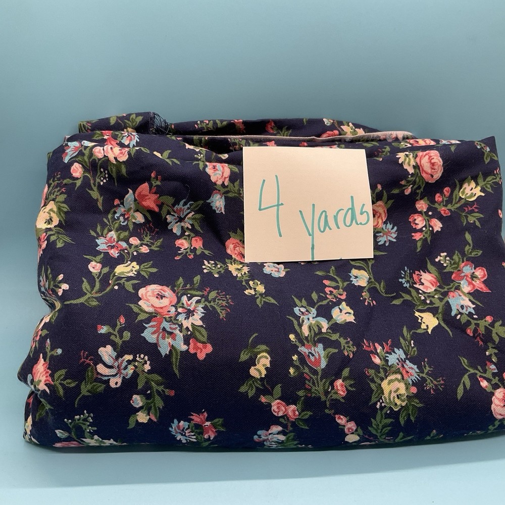 Navy Floral Cotton Blend Fabric 4 Yards 60 inches Wide