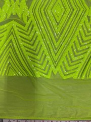 Francesca NEON YELLOW GREEN Vines and Diamonds Pattern Sequins on Mesh Lace Fab