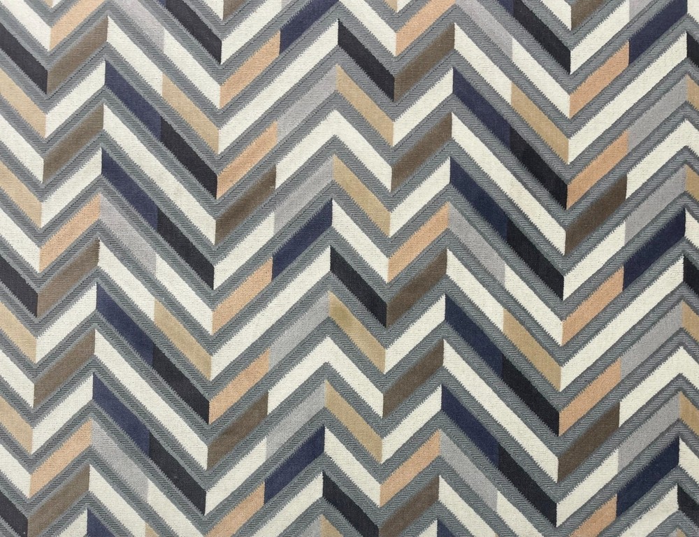 BRENTANO PANDORA SPHINX CHEVRON VELVET GRAY BEIGE UPHOLSTERY FABRIC BY YARD 50″W