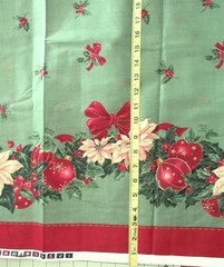 1 1/2 yd x 56″ 100% Cotton Fabric Double Border Christmas Poinsettia & Ornaments