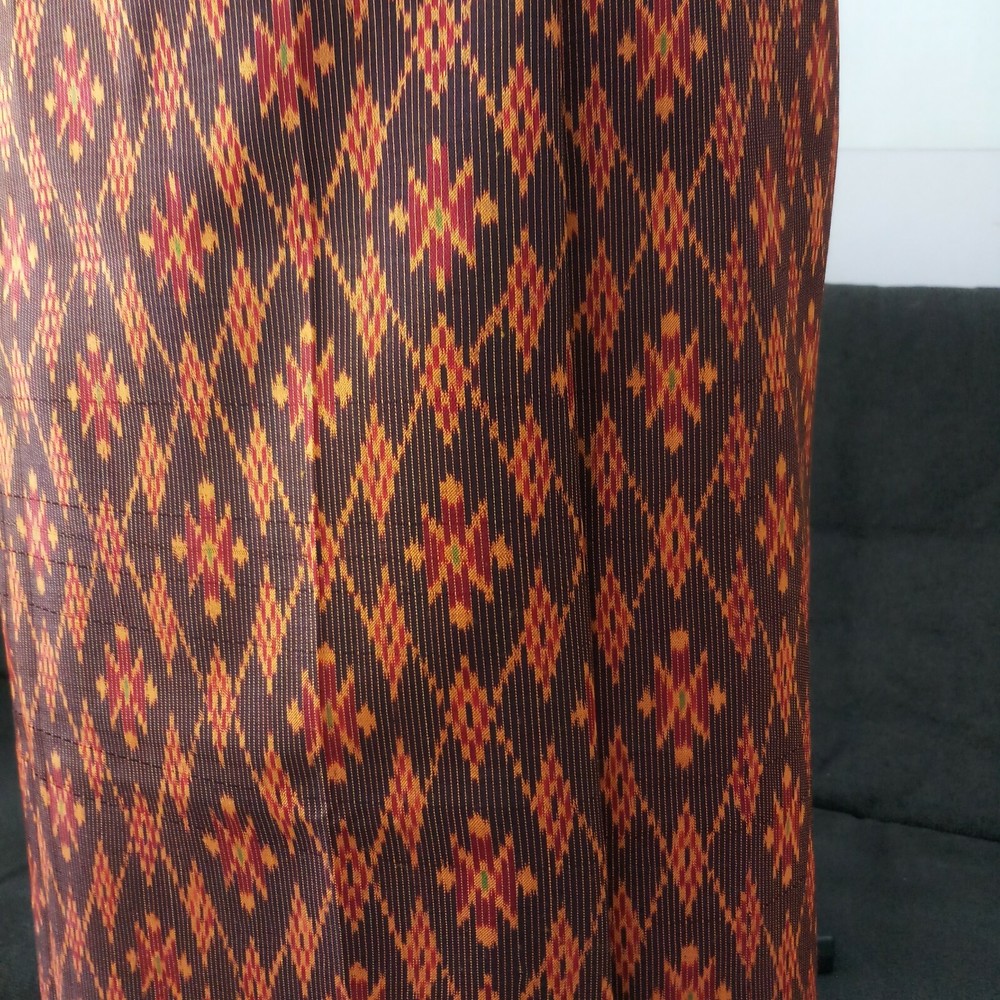 Antique Silk100%Thai Pattern Hand Woven Fabric Brown Orange Cloth/Skirt Crafting