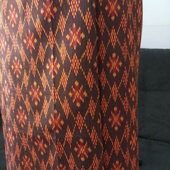 Antique Silk100%Thai Pattern Hand Woven Fabric Brown Orange Cloth/Skirt Crafting