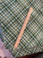 Vintage 1970s Double Knit Polyester PLAID Fabric GREEN YELLOW GRoovy 64″ x 65″