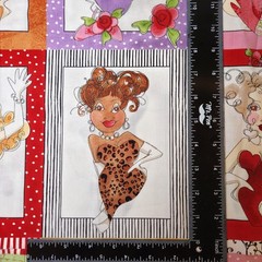 VTG Loralie Harris PORTRAIT Fabric Panel OOP Whimsical Ladies Cotton 24″x44″