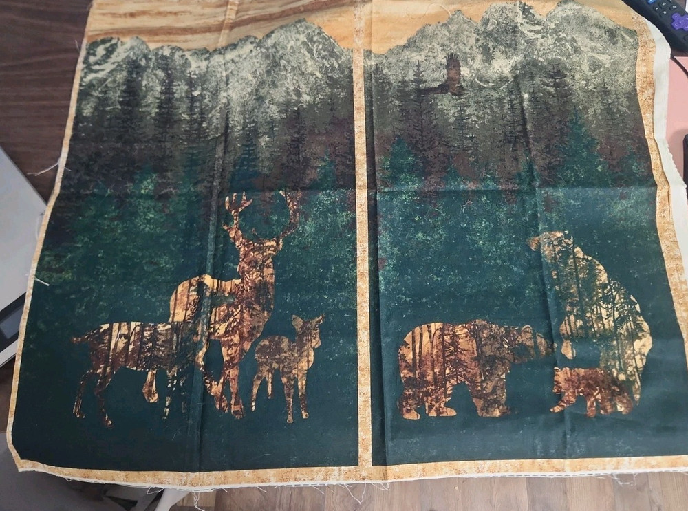 24×29 Panel Pillow Quilting Cotton Camouflage Forest Deer Bear Illusion Unique