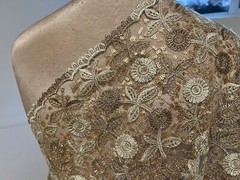 GOLD IVORY Embroidered SEQUINS Rhinestone Lace fabric 50” Width SOLD BY THE YARD