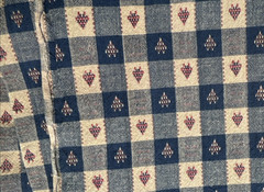 Blue Red Tan Heart Check Country Rustic Cotton Jacquard Fabric BTHalfY #45