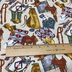 Cowboy Hat boots saddle Western rodeo gear by Robert Kaufman cotton fabric