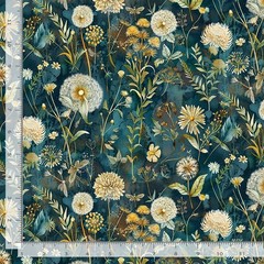 Cotton Forest Whisper Midnight Wild Floral Flowers Fabric Print by Yard D143.34