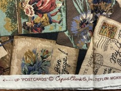 1991 Cyrus Clark Co POSTCARDS Antique Postcards/Floral Collage Fabric 55” X 50”