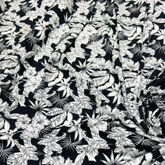 Spandex Fabric 4 way Stretch White & Black Flowers Print by Yard for Swimwear