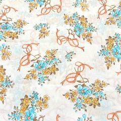 Vintage Florals and Bows on Semi Sheer Cotton Blend Fabric 84×45