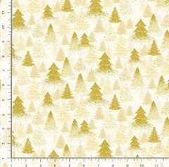 Timeless Treasure – Golden Christmas Tree – Cream Quilting And Crafting Fabric