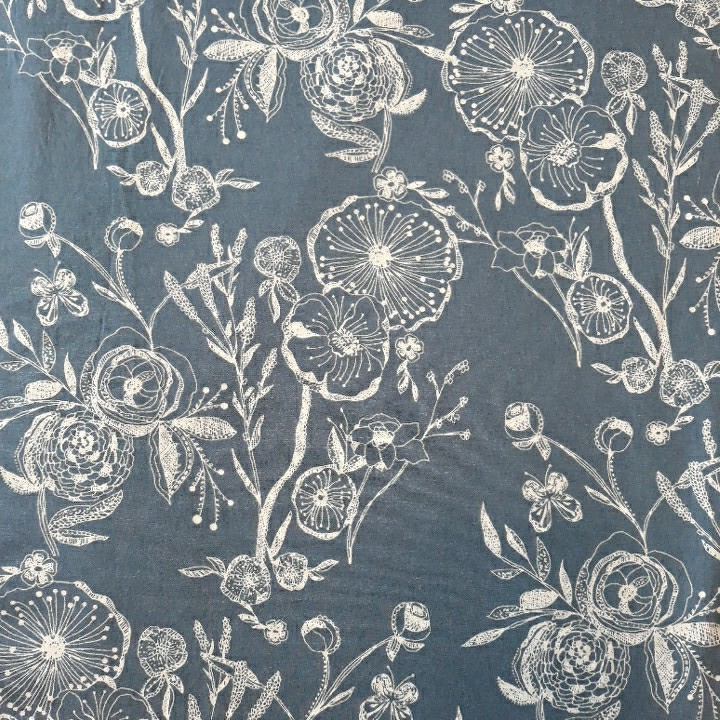 3+ YDS Cotton Fabric Bari J for Art Gallery Millie Fleur Line Art Bluing Floral