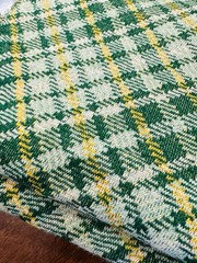 Vintage 1970s Double Knit Polyester PLAID Fabric GREEN YELLOW GRoovy 64″ x 65″