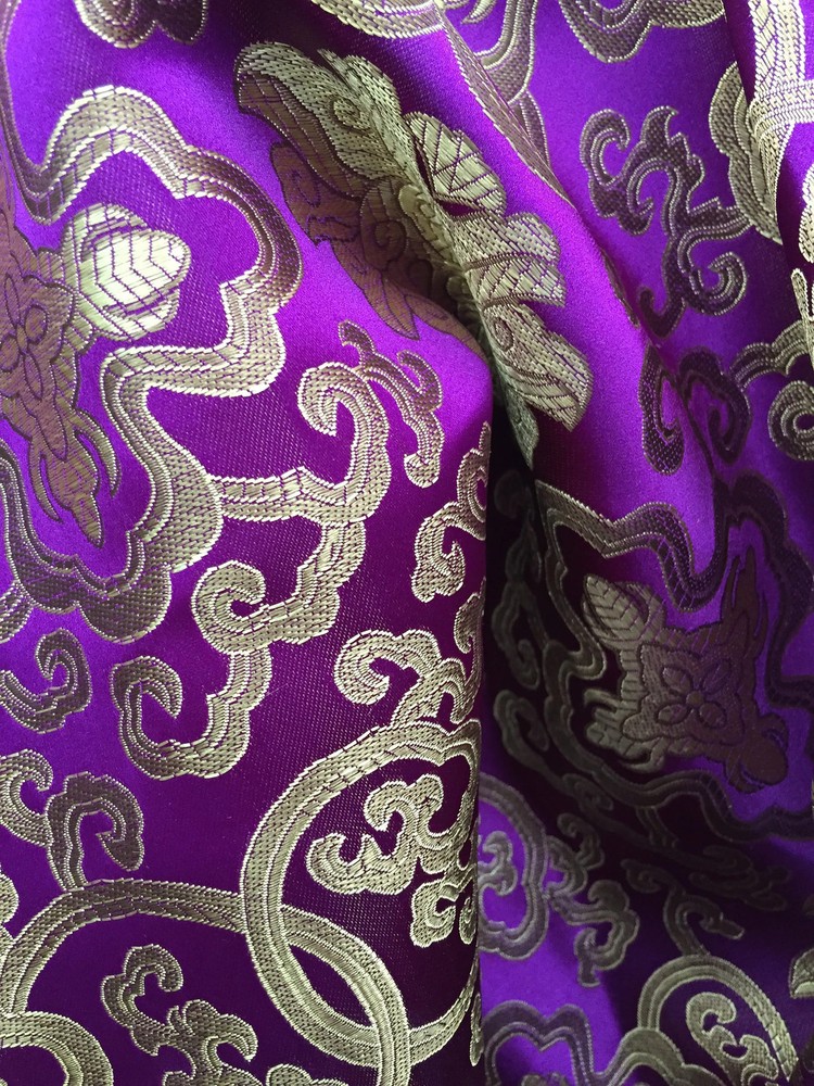 Adelaide PURPLE GOLD Chinese Brocade Satin Fabric by the Yard – 10058
