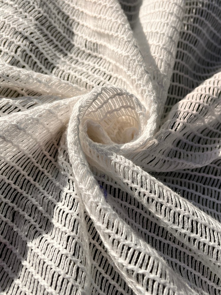 Mesh Cotton Soft Organic Fabric, White Check Pattern See- Through By 2 Meters