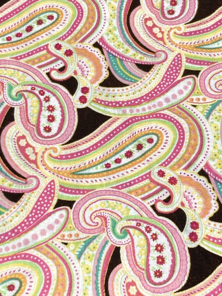 Pink Lime Orange Paisley on Dark Grey May Quilters Collectibles Cotton Fabric 1Y