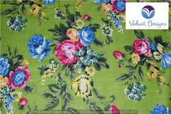 10 Yard Green Hand Block Floral Cotton Fabric Dressmaking Sewing