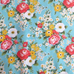 By The Yard ~ Flowers Posies On Blue Cotton $3.99 Ships ANY Amount Of Fabric