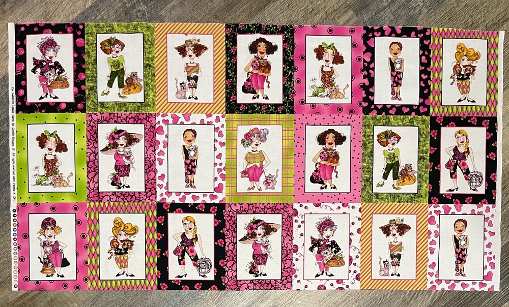 Cat Ladies 2005 Loralie Harris for Loralie Designs Cotton Fabric Panel 23″ x 43″