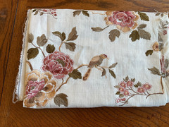 BEAUTIFUL 100 % COTTON FABRIC EMBROIDERED WITH FLOWERS AND BIRDS IN MULTICOLOR
