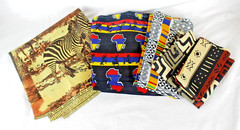 African Wax Print, Elephant, Map & Zebra Lot of 7 Remnants Mix Lot Cotton Fabric