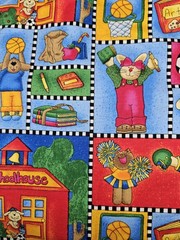 HTF School Days Cheri Strole My Stitch Cotton Fabric Schoolhouse,Animals 4 Yrds