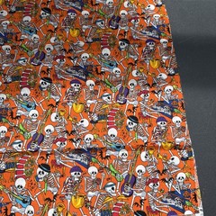 Rolling bones Skeleton Band Spooky Halloween Cotton Fabric 42” X 18” Orange