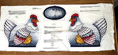 VINTAGE VIP CRANSTON PRINT WORKS CUT & SEW PREPRINTED HEN & CHICKS PANEL – BLUE