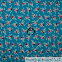 BonEful FABRIC FQ Cotton Quilt VTG Blue Red White Green Leaf Small Flower BOHO S