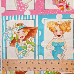 VTG Loralie Harris PORTRAIT Fabric Panel OOP Whimsical Ladies Cotton 24″x44″