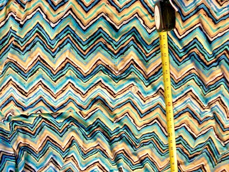 Chevron Print Blue,Beige Poly Knit Fabric Stretchy Yardage 62″ X 1 3/4 yds