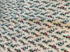 VINTAGE TINY FLORAL~Concord Fabric~SPRIGS~Single Cut Almost 2 YDS~Cream Red Blue