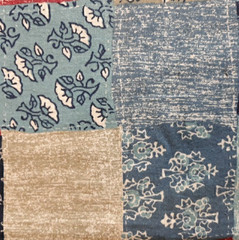 2.75 YDS Vintage Cotton Fabric Cheater Quilt Patchwork Blocks Blue Red Khaki