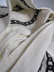 JF Fabrics Tangle Design 5 1/2 Yards Linen Fabric Embroidered Chain Ivory & Blue