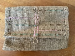 Vintage Antique 1920s-30s Jewelry Necklace Lined Burlap Early Snap Folding Bag