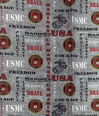 Skykel US Marines Military Print Gray Cotton Fabric BTHalfY #45