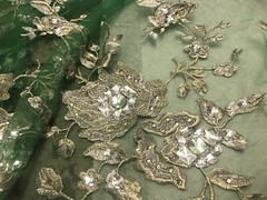 Rhinestone Floral Embroidery French Lace Fabric 50” Width Sold By The Yard
