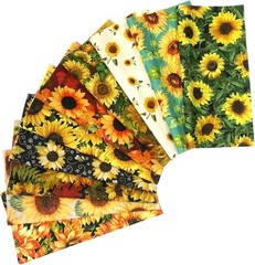 Quilting Fabric 100% Cotton, Fat Quarters, Patchwork, DIY, 10pc Sunflower