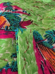 Vintage Hawaiian Tropical Fabric Palm Trees Huts Island Tiki Cotton 55″ X 44″