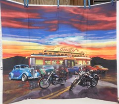 Classic Diner Fabric Panel Greg & Co. Print 37″ x 45″ Classic Cars & Motorcycle