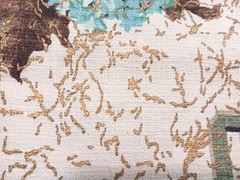 Vtg Mid Century Hydrangea Floral Barkcloth Fabric Blue Gold Brown Remnants 47×31