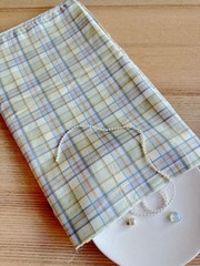 5 yds (13.5” width) blue & green check double gauze cotton fabric 260265 A04