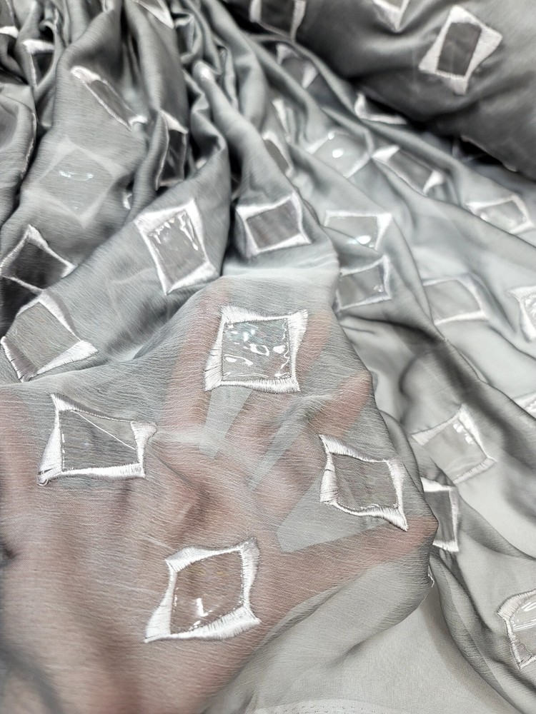 Gray Soft Silky Poly Chiffon Fabric By The Yard – Sheer Clear Sequin Embroidery