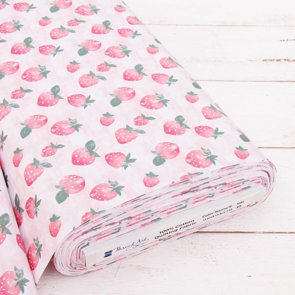 Threadart Cotton Quilting Fabric By The Yard – Vintage- Light Pink Strawberry