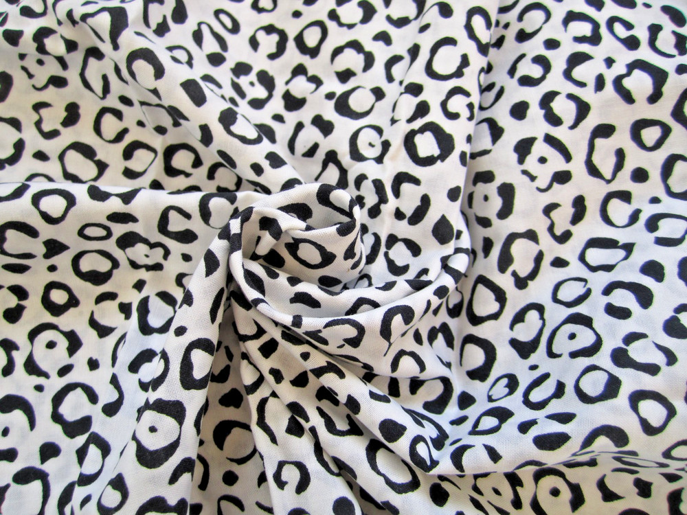 Animal Print Fabric Cheetah Spots White Black Cotton Cranston 1 1/2 YARDS