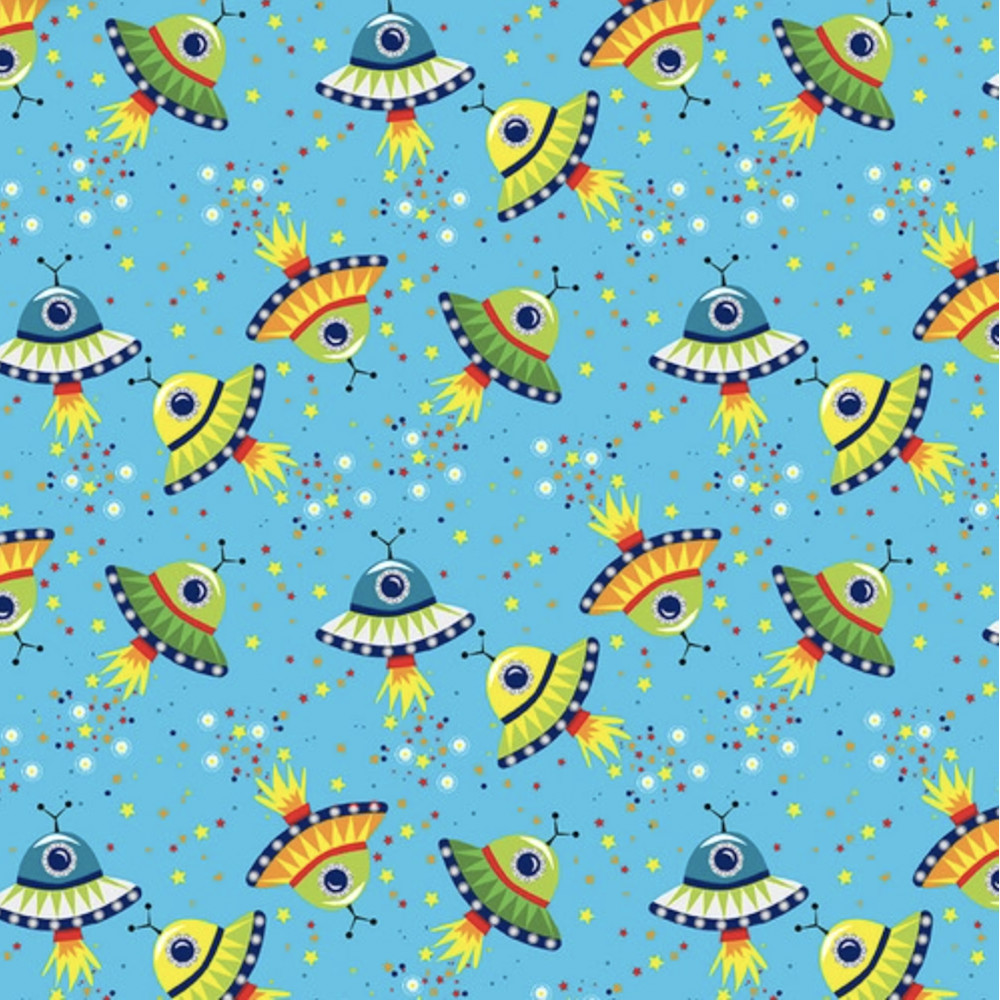 Henry Glass Blast Off Into Spaceships Allover Fabric By The Yard